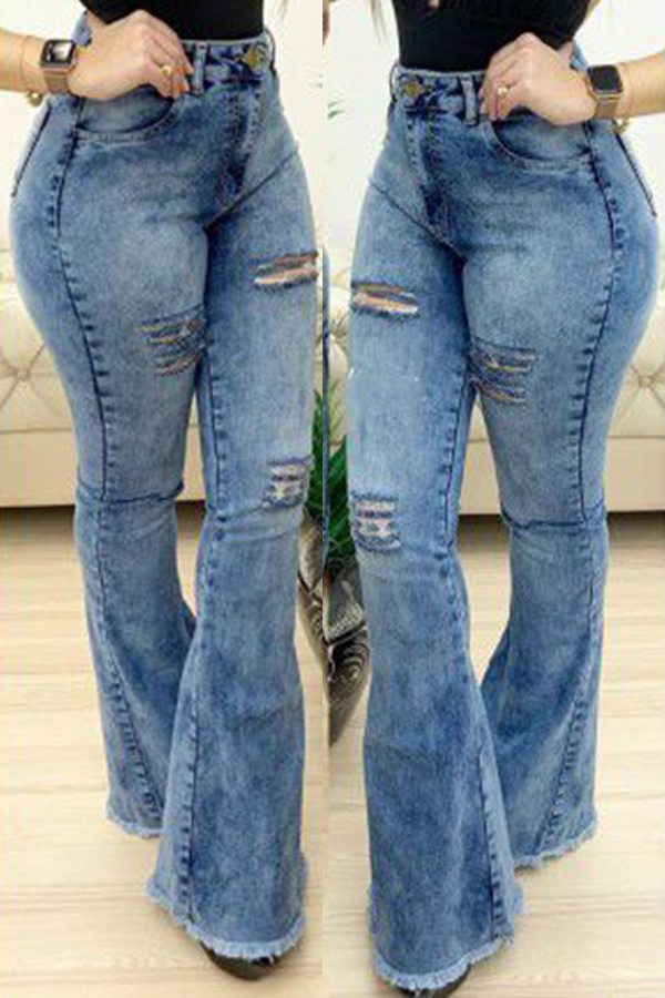 

Lovely Retro Broken Holes Blue Jeans