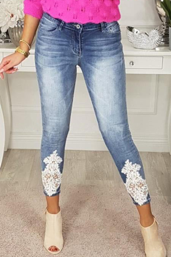 

Lovely Trendy Patchwork Baby Blue Jeans