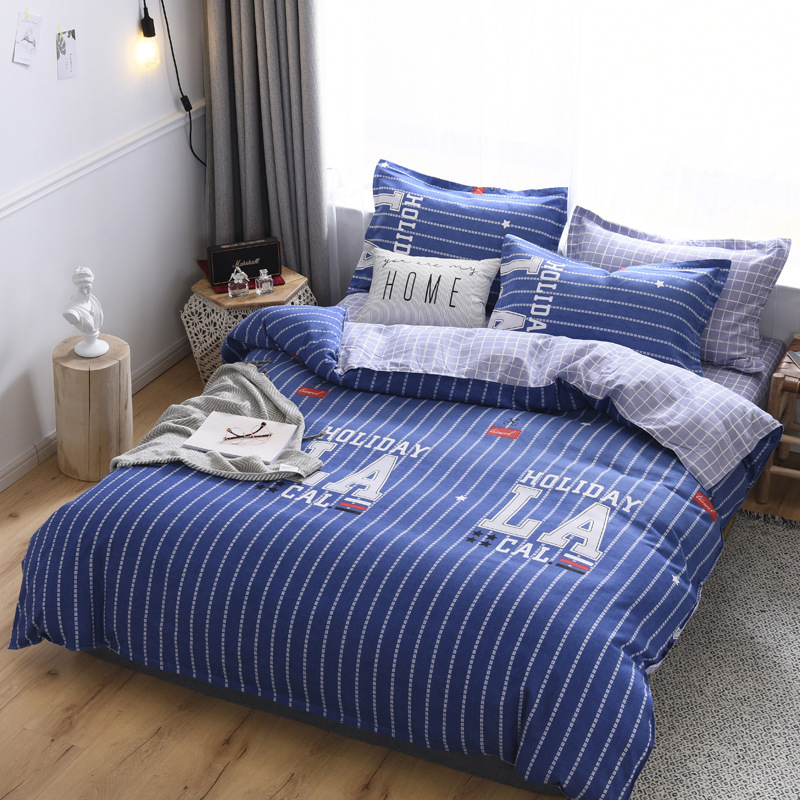

Lovely Casual Striped Print Blue Bedding Set, Blue stripe