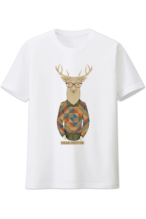 

Lovely Trendy O Neck Cartoon Print White T-shirt