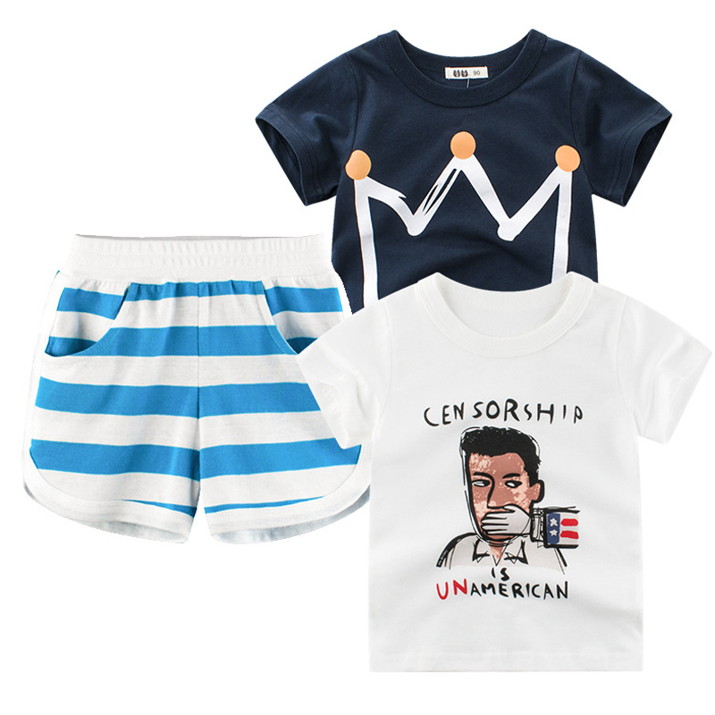 

Lovely Casual Striped Print Blue Boy Two-piece Shorts Set, Blue stripe