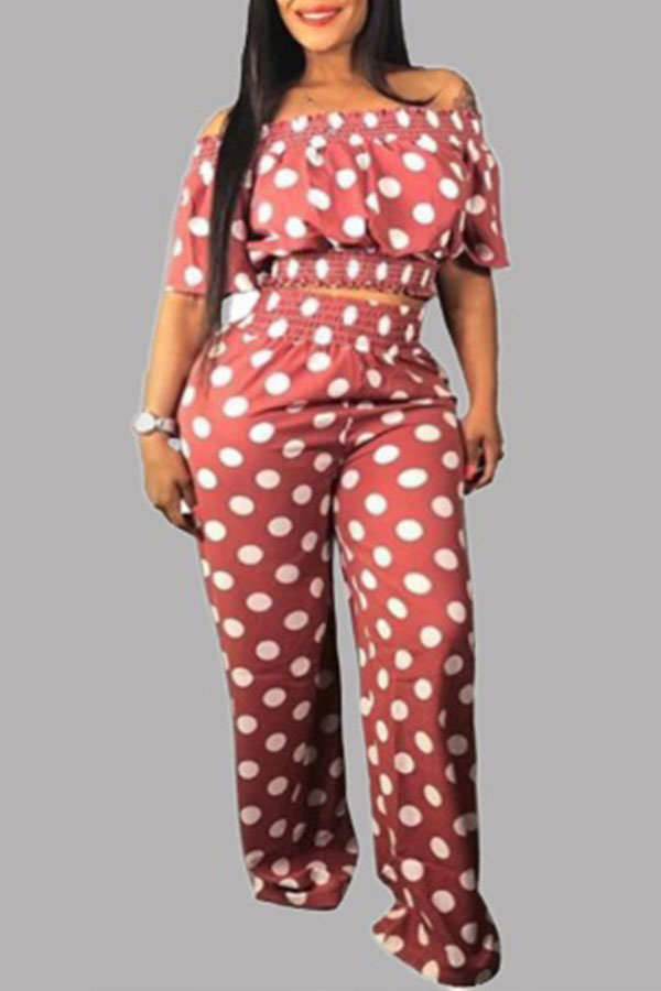 

Lovely Sweet Dot Print Pink Plus Size Two-piece Pants Set