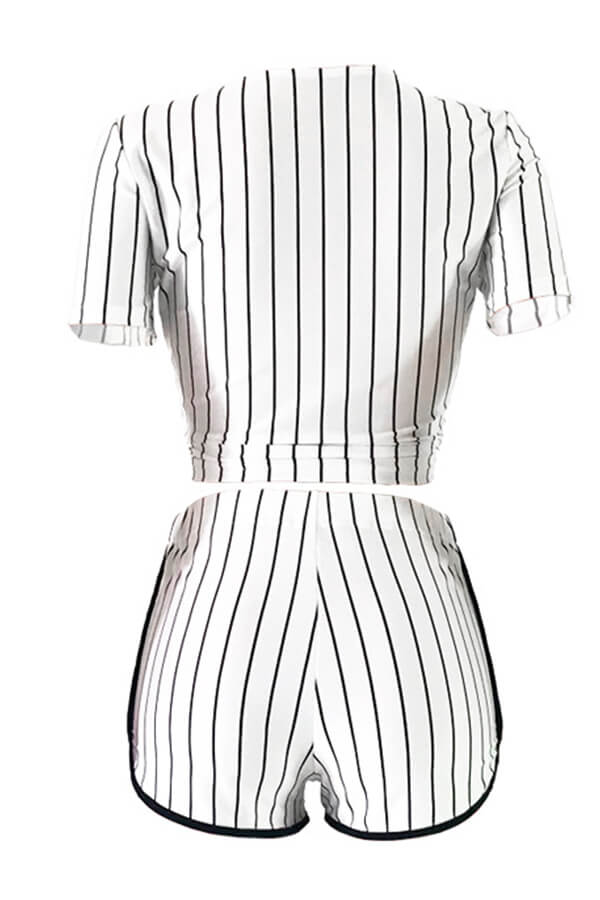 LW Casual Letter Print White Two-piece Shorts Set