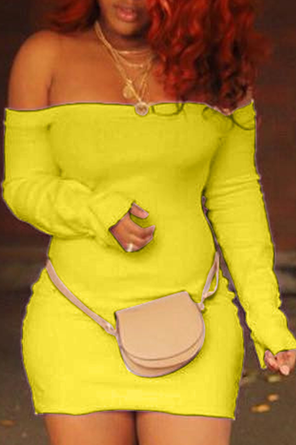 

Lovely Trendy Dew Shoulder Skinny Yellow Mini Dress