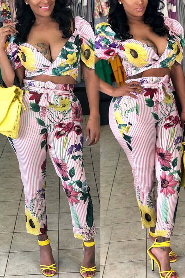 

Lovely Trendy Print Multicolor Two-piece Pants Set, Multi