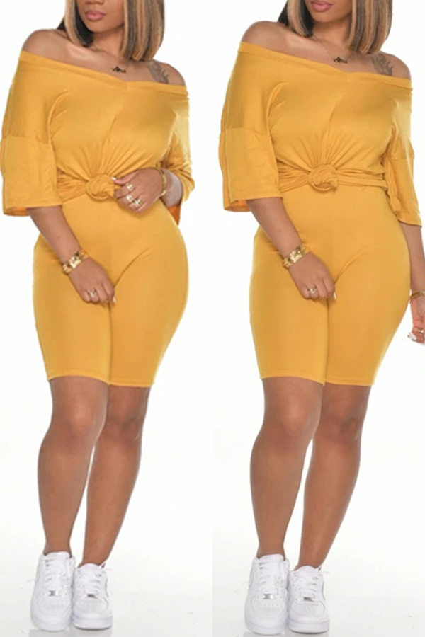

Lovely Leisure Basic Yellow Two-piece Shorts Set