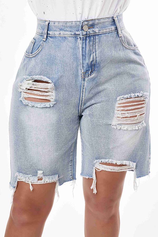 

Lovely Casual Broken Holes Blue Shorts
