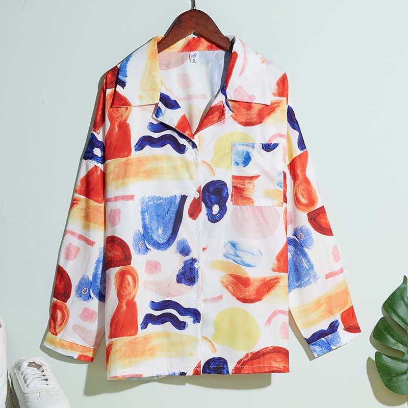 

Lovely Trendy Turndown Collar Print Multicolor Shirt, Multi