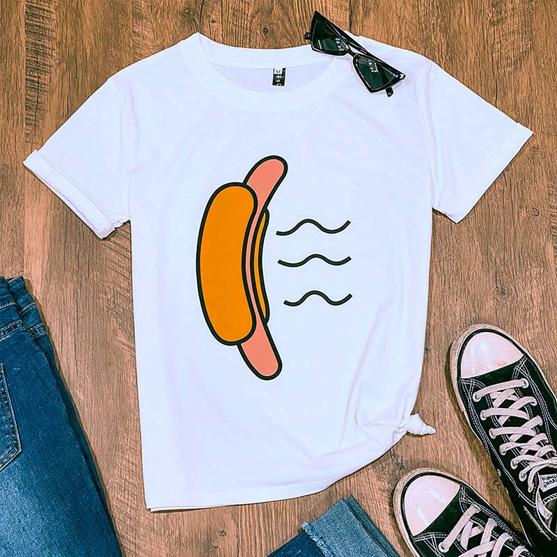 

Lovely Leisure O Neck Cartoon Print White T-shirt