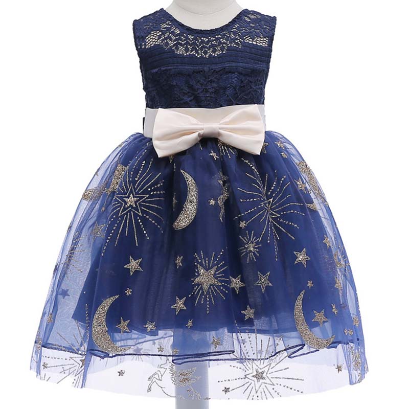 

Lovely Trendy Lace Patchwork Deep Blue Girl Knee Length Dress