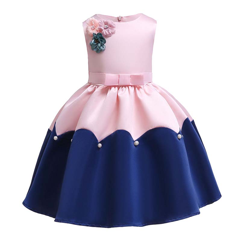 

Lovely Sweet Patchwork Deep Blue Girl Knee Length Dress