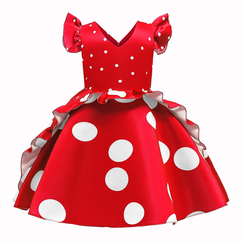 

Lovely Trendy Dot Print Red Girl Knee Length Dress