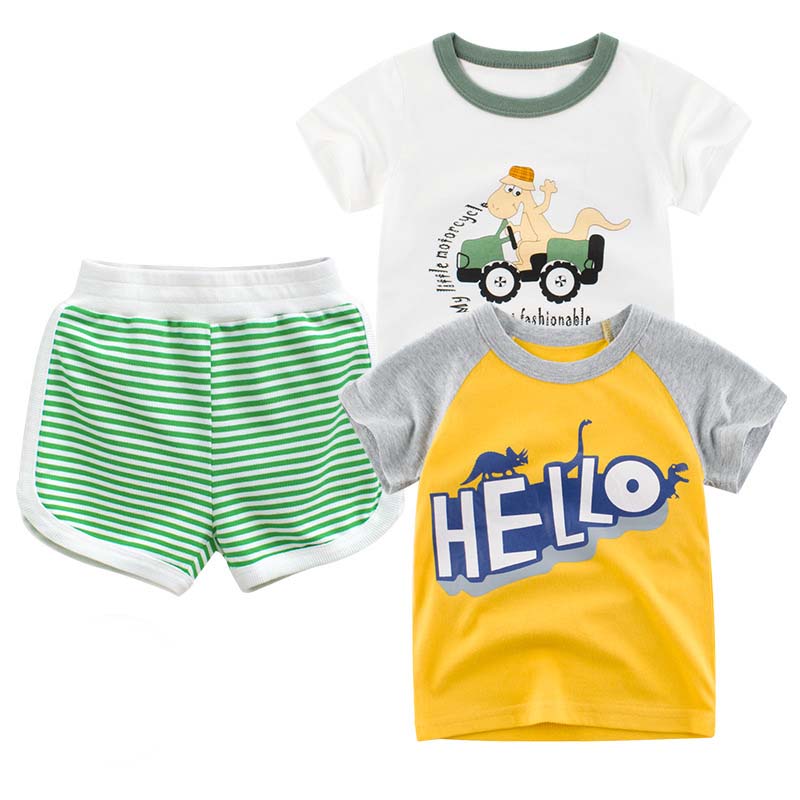 

Lovely Casual Striped Green Boy Two-piece Shorts Set, Green stripes