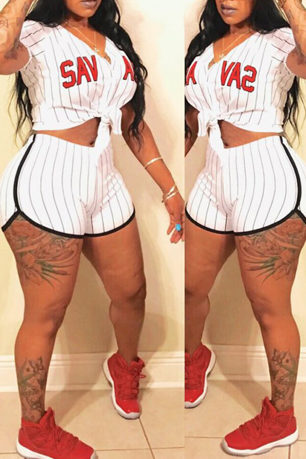 LW Striped Letter Print Shorts Set