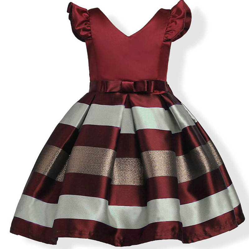 

Lovely Trendy Patchwork Wine Red Girl Knee Length Dress