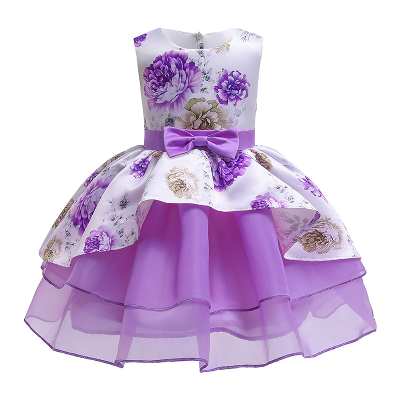 

Lovely Sweet Print Purple Girl Knee Length Dress