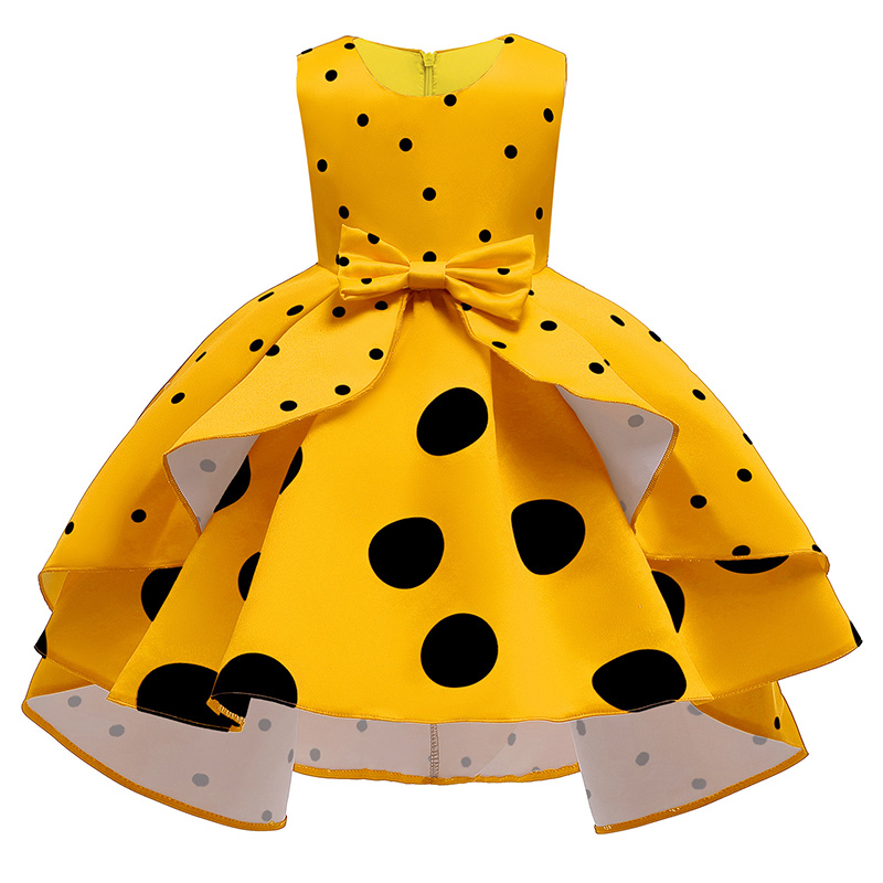 

Lovely Sweet Dot Print Yellow Girl Knee Length Dress