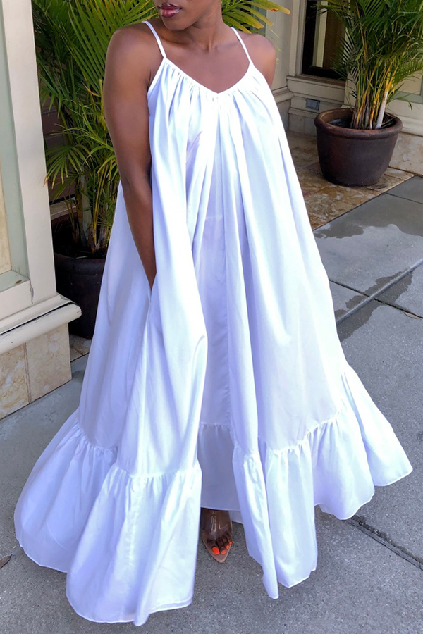 

Lovely Casual Loose White Maxi Dress