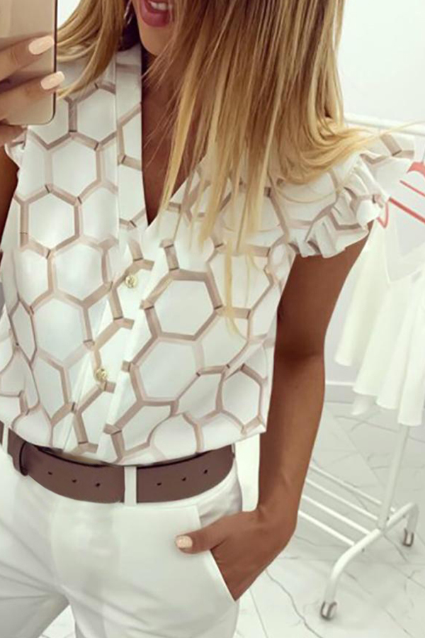 Lovely Trendy Print White Blouse