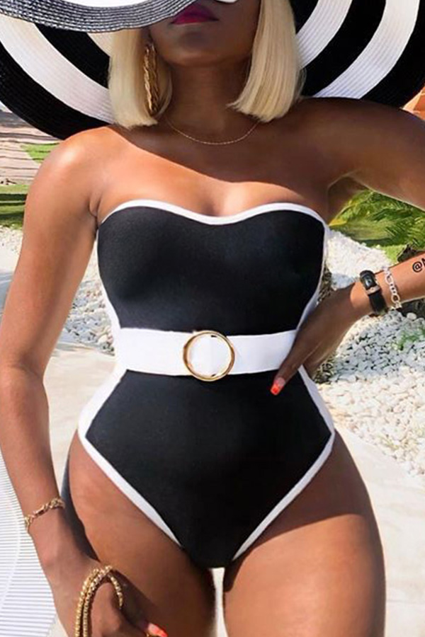 

Lovely Patchwork Black One-piece Swimsuit