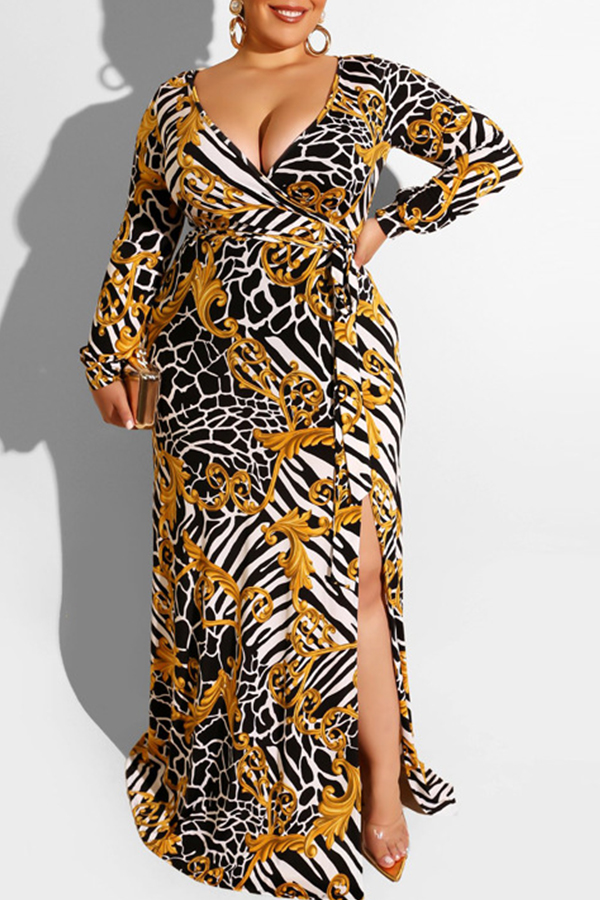 Lovely Casual Print Black Maxi Plus Size Dress_Plus Size Dress_Plus ...