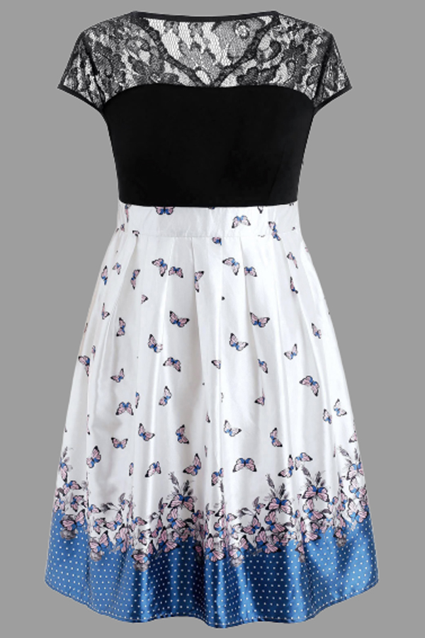 

Lovely Trendy Patchwork White Knee Length Plus Size Dress