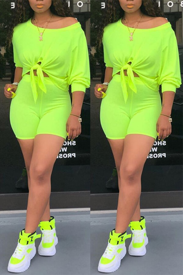 

Lovely Leisure Basic Green Two-piece Shorts Set