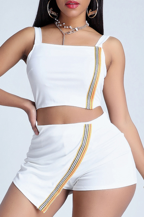 

Lovely Trendy Patchwork White Two-piece Shorts Set