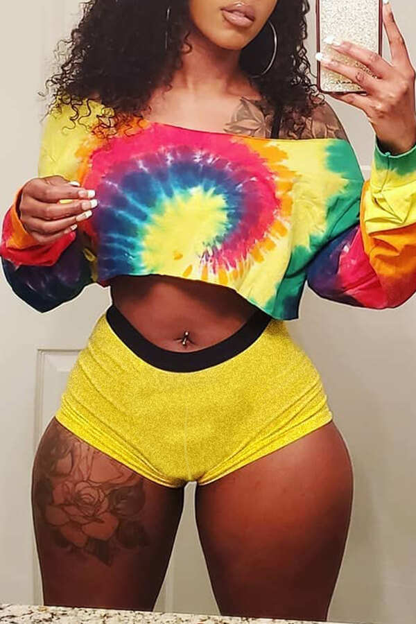 

Lovely Casual O Neck Tie-dye Multicolor Two-piece Shorts Set, Multi