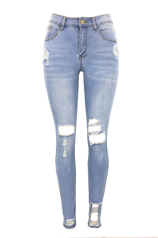 Lovely Casual Hollow-out Baby Blue Jeans_Jeans_Bottoms_LovelyWholesale ...