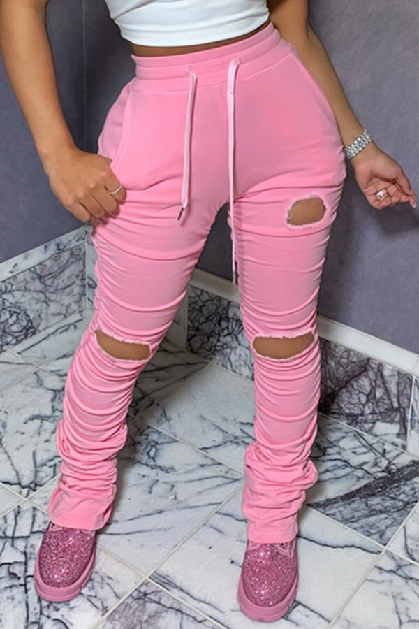 

LW Leisure Hollow-out Pink Pants
