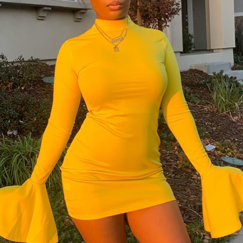 

Lovely Trendy Tassel Design Yellow Mini Dress