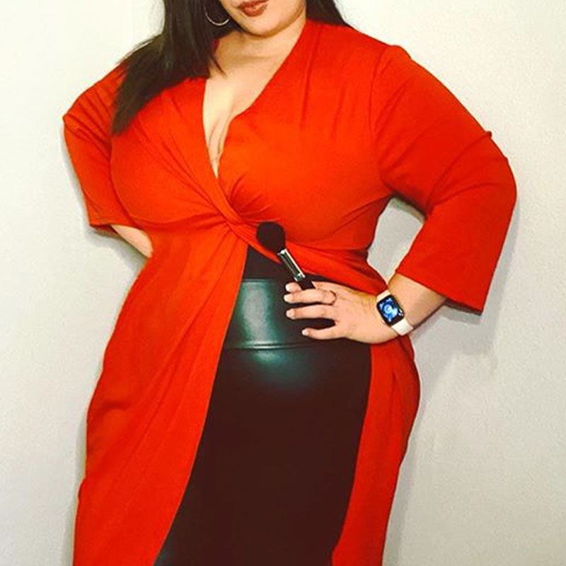 

Lovely Casual V Neck Knot Design Red Plus Size Blouse