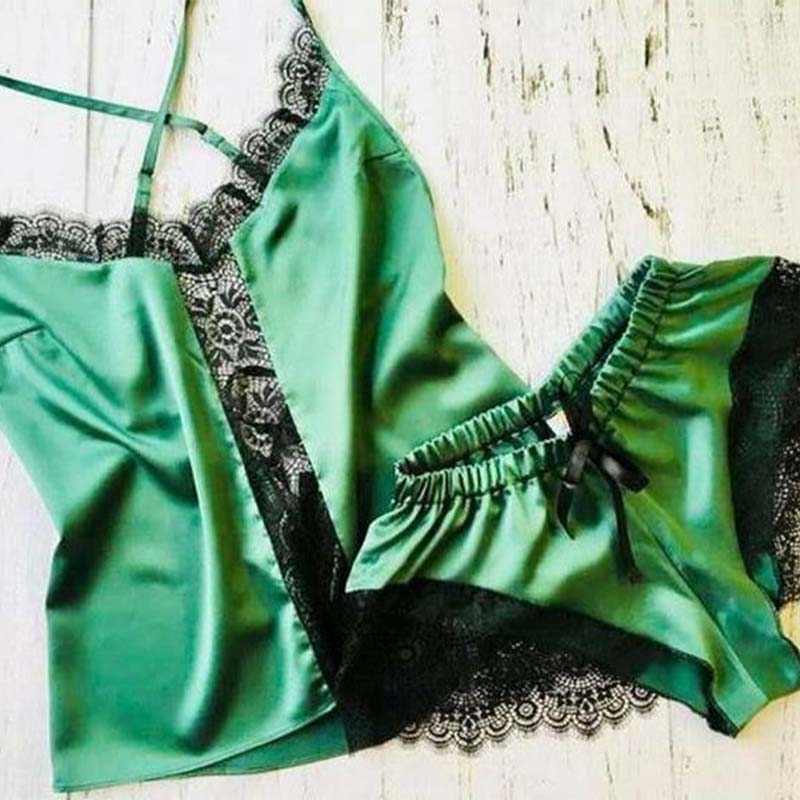 

Lovely Sexy Lace Patchwork Green Sleepwear