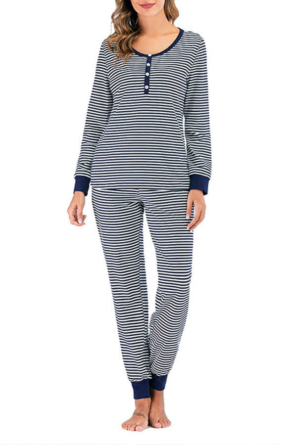 

Lovely Casual Striped Navy Blue Loungewear