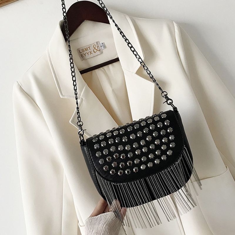 

Lovely Trendy Tassel Design Black Crossbody Bag