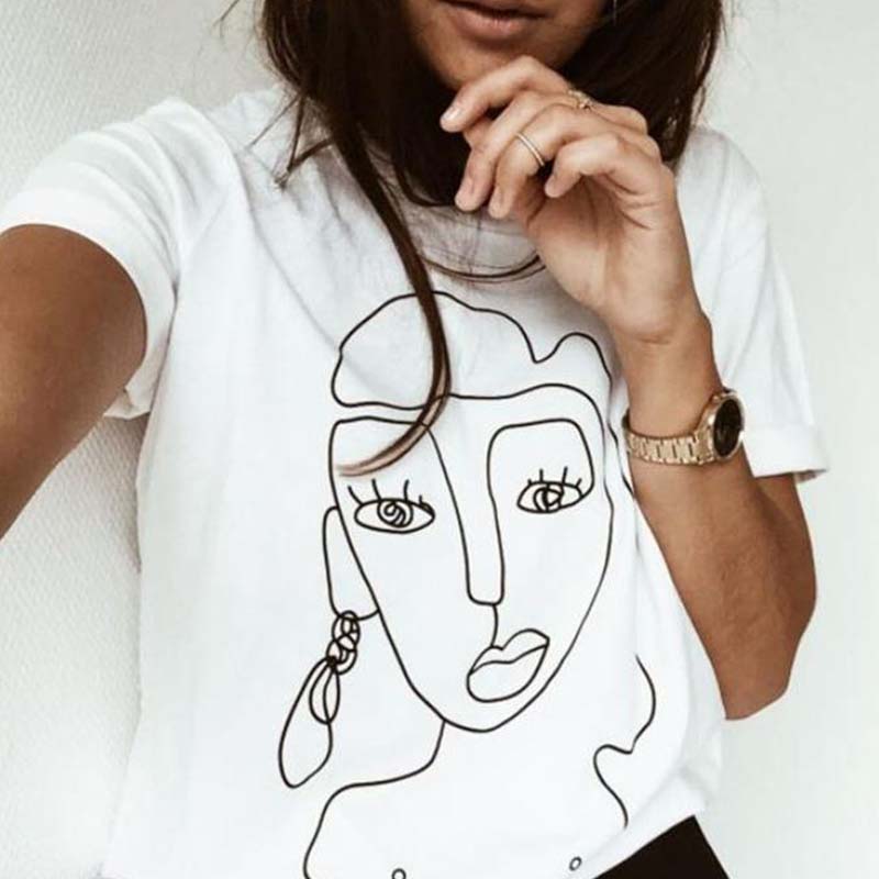 

Lovely Casual O Neck Print White Plus Size T-shirt