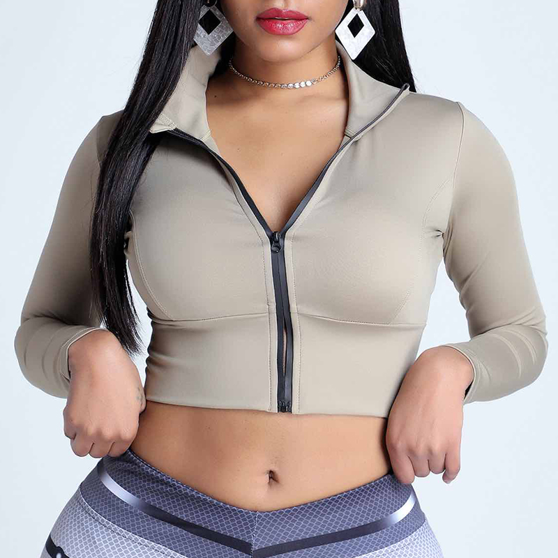 

Lovely Sportswear Zipper Design Light Camel T-shirt