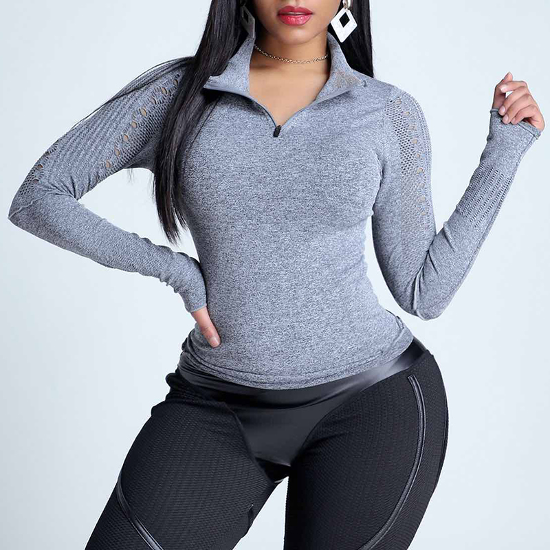 

Lovely Sportswear Zipper Design Grey T-shirt