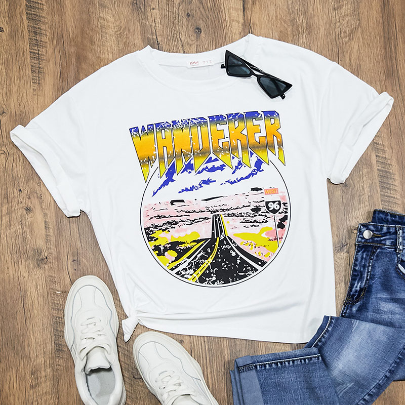 

Lovely Casual O Neck Print White T-shirt