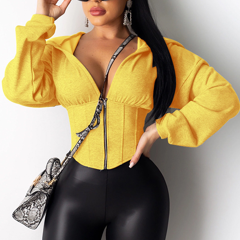 

Lovely Trendy Zipper Design Yellow Hoodie