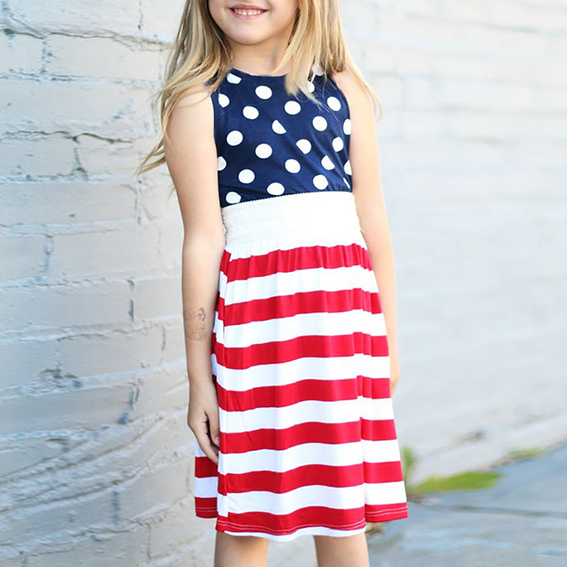 

Lovely Sweet Striped Print Red Girl Knee Length Dress, Red stripe