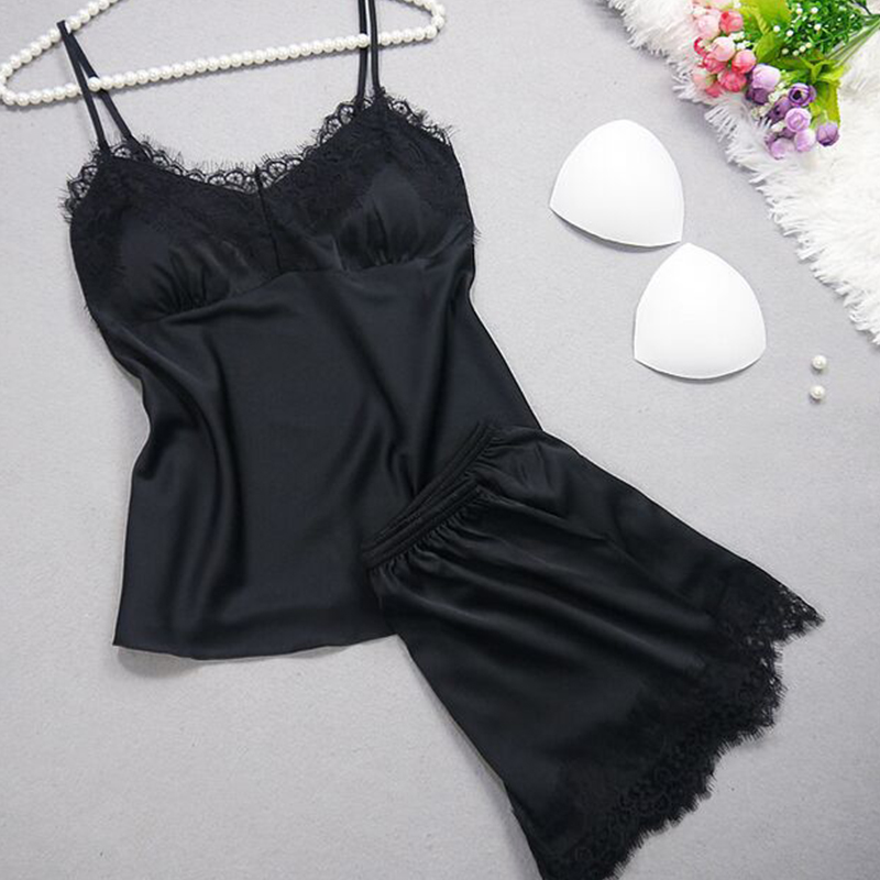 

Lovely Sexy Lace Hem Black Sleepwear