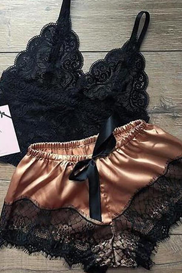 

LW Sexy Lace Hem Coffee Sleepwear