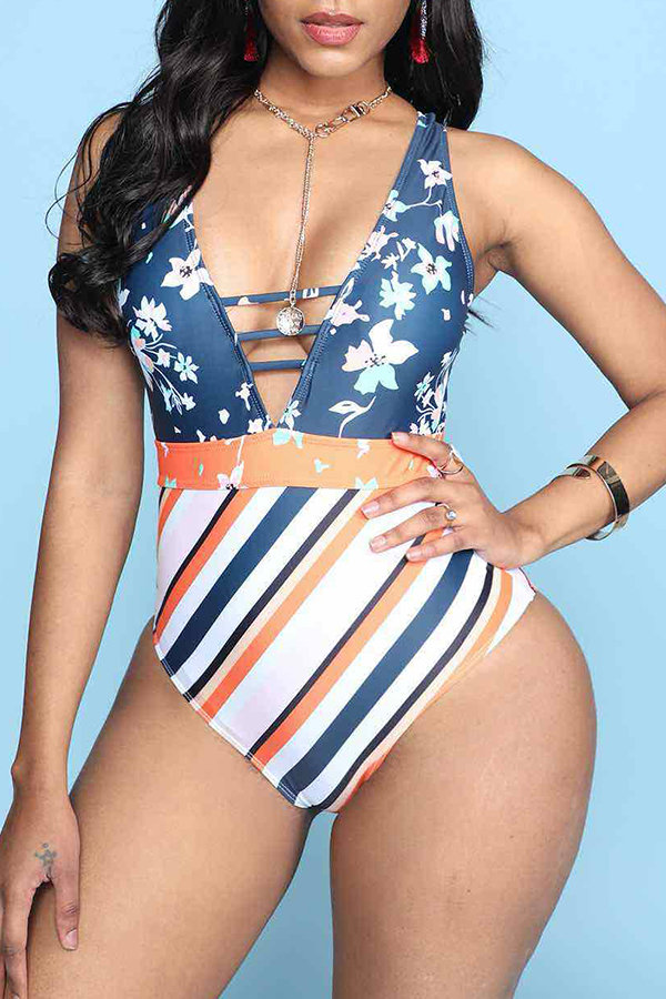 

Lovely Patchwork Multicolor One-piece Swimsuit, Multi
