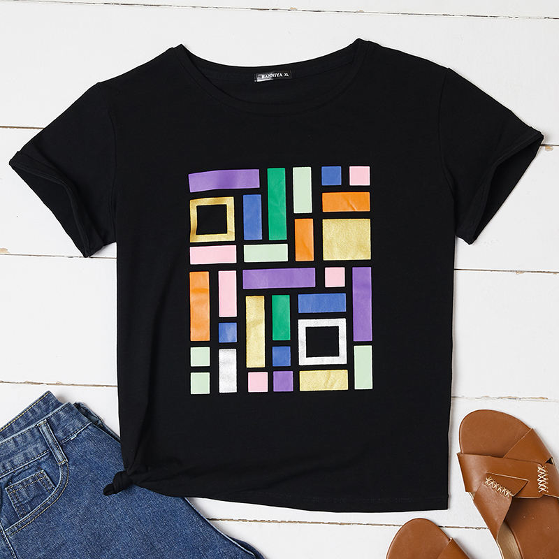 

Lovely Casual O Neck Print Black T-shirt