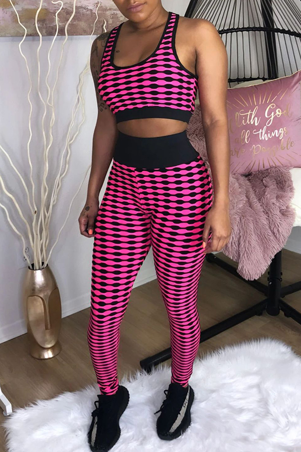

Lovely Sportswear Print Rose Red Two-piece Pants Set