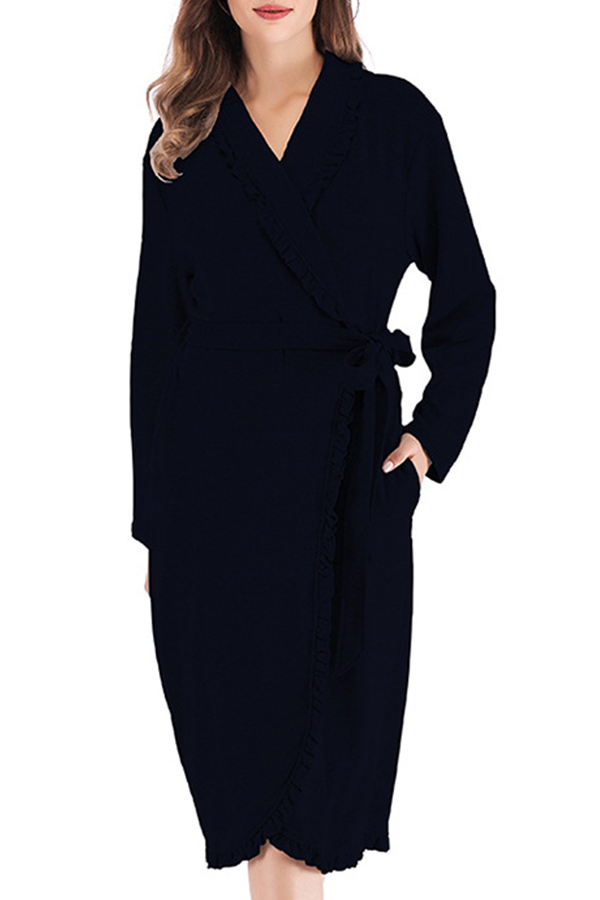 

Lovely Casual Flounce Design Navy Blue Loungewear
