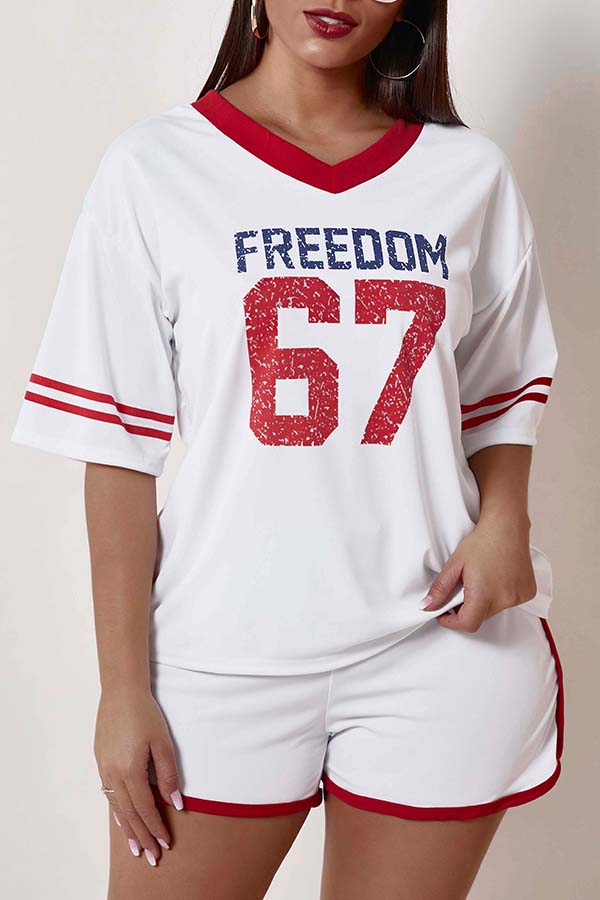 

Lovely Sportswear Letter Print White Two-piece Shorts Set