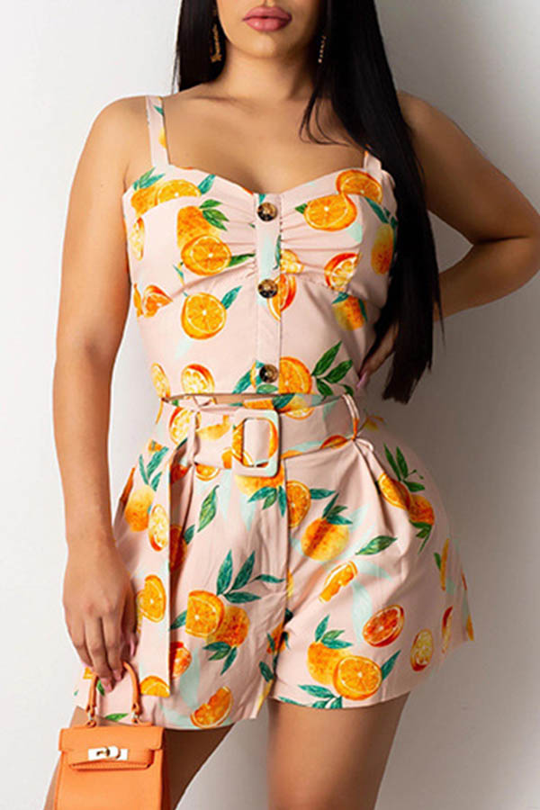 

Lovely Sweet Print Yellow Two-piece Shorts Set